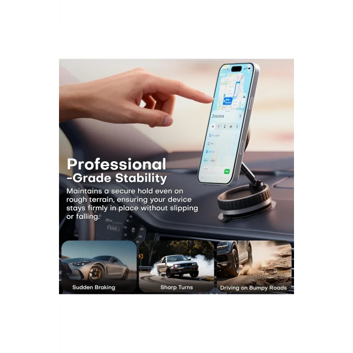 BUĞZ 360 Dönebilen Telefon Tutucu - Ayarlanabilir Mıknatıslı Vakumlu Araç İçi Telefon Tutucu