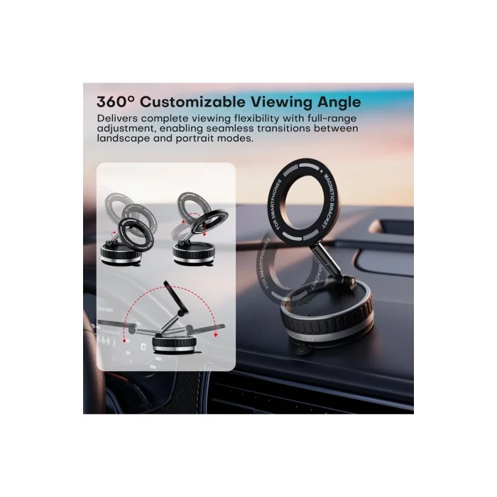BUĞZ 360 Dönebilen Telefon Tutucu - Ayarlanabilir Mıknatıslı Vakumlu Araç İçi Telefon Tutucu