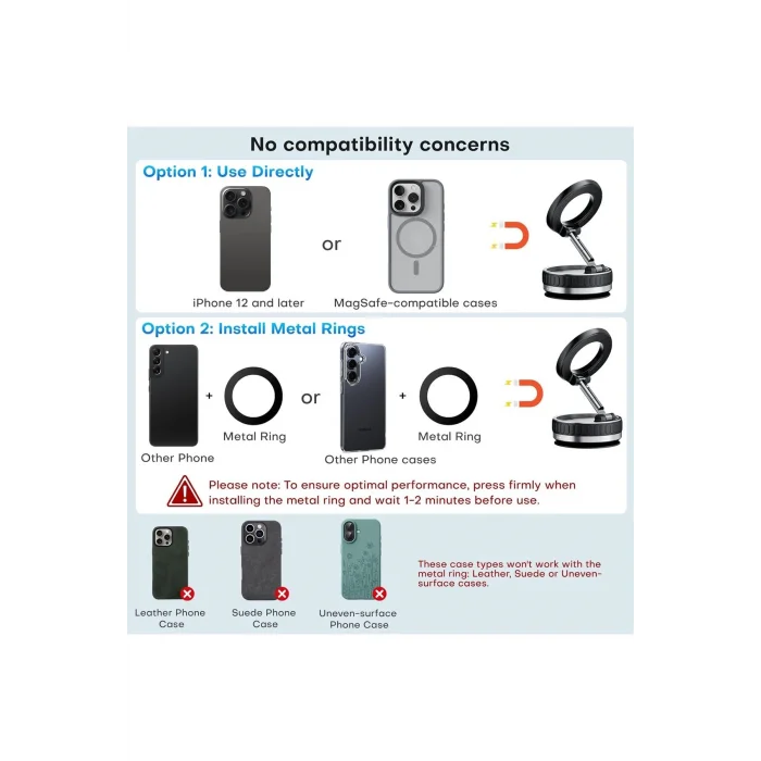 BUĞZ 360 Dönebilen Telefon Tutucu - Ayarlanabilir Mıknatıslı Vakumlu Araç İçi Telefon Tutucu