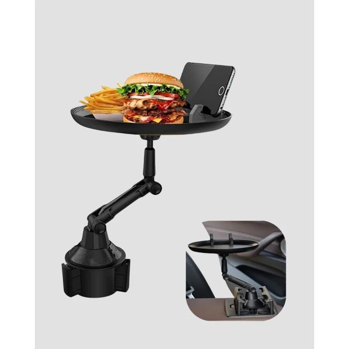 BUĞZ 360° Döner Araç Bardaklık Tepsisi Geniş Yemek Alanlı Telefon Standlı
