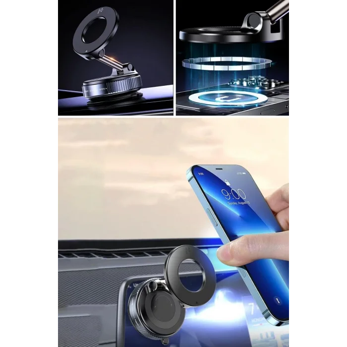 BUĞZ 360° Döner Başlıklı Vakumlu Emişli Manyetik Telefon Tutucu – Güçlü Mıknatıslı, İz Bırakmaz