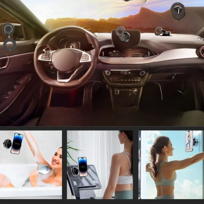 BUĞZ 360° Döner Başlıklı Vakumlu Emişli Manyetik Telefon Tutucu – Güçlü Mıknatıslı, İz Bırakmaz