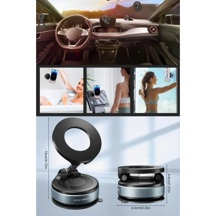 BUĞZ 360° Döner Başlıklı Vakumlu Emişli Manyetik Telefon Tutucu – Güçlü Mıknatıslı, İz Bırakmaz