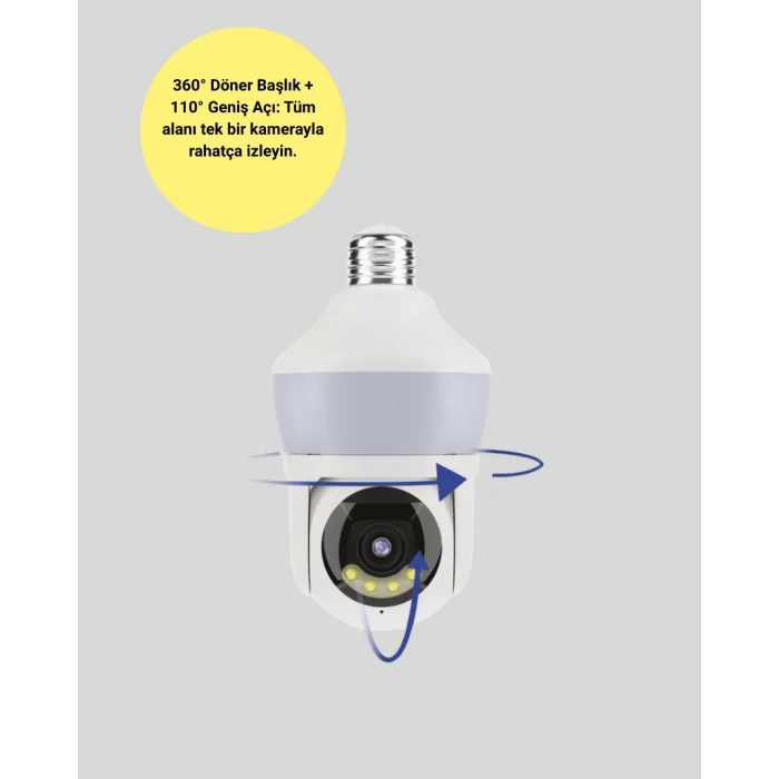 BUĞZ 360° Full HD Wi-Fi Akıllı Ampül Kamera Gece Görüşlü