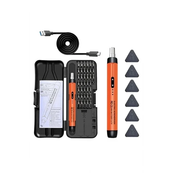 BUĞZ 3.7v Şarjlı Mini Elektrikli Tornavida Seti 500mah Type-c Manyetik Hassas Uçlu Vida Seti 38 Parça