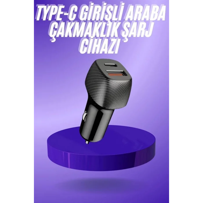 BUĞZ 38W USB Type-C Girişli Oto Çakmaklık Araç İçi Hızlı Şarj Çakmaklık Şarj Aleti - Lisinya