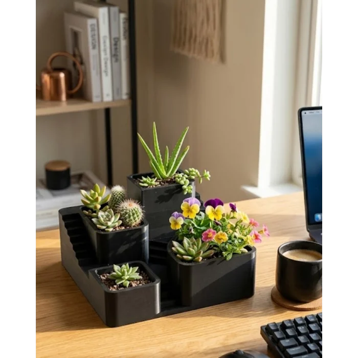 BUĞZ 3D Baskı Kaktüs ve Sukulent Saksı Seti Çok Katlı Şık Ev Ofis Dekoru