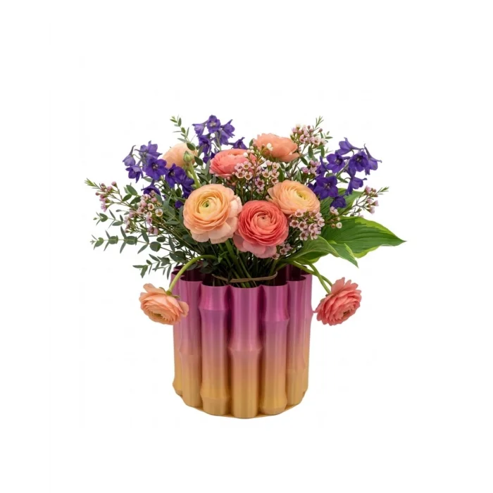 BUĞZ 3D Dekoratif Mor Sarı Vazo Modern Tasarım Estetik Ev Aksesuarı