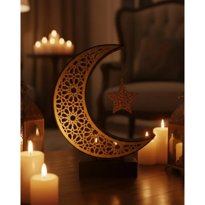 BUĞZ 3D Hilal Yıldız Dekoratif Obje 23x23 cm Modern ve Manevi Tasarım