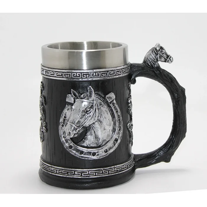BUĞZ 3D Kabartmalı At Büstü Paslanmaz Çelik Kupa Bardak