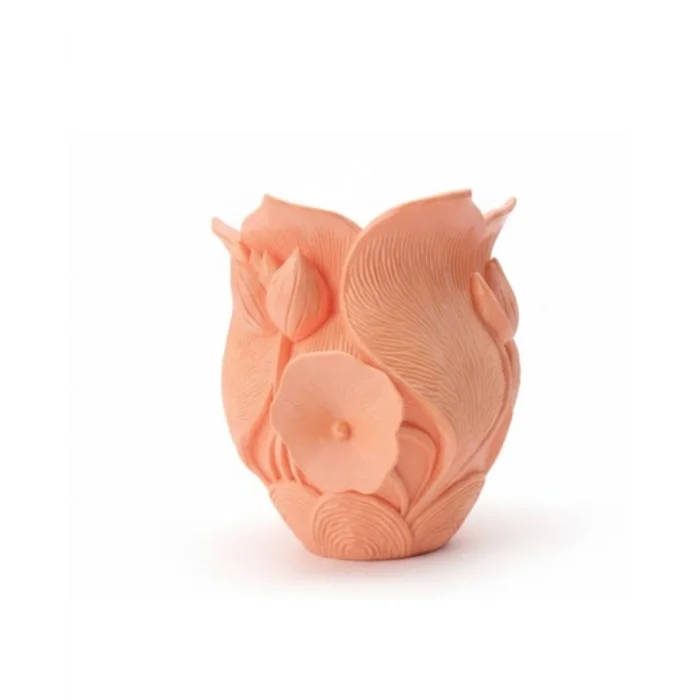 BUĞZ 3D Kabartmalı Çiçek Motifli Turuncu Dekoratif Vazo - BUĞZ