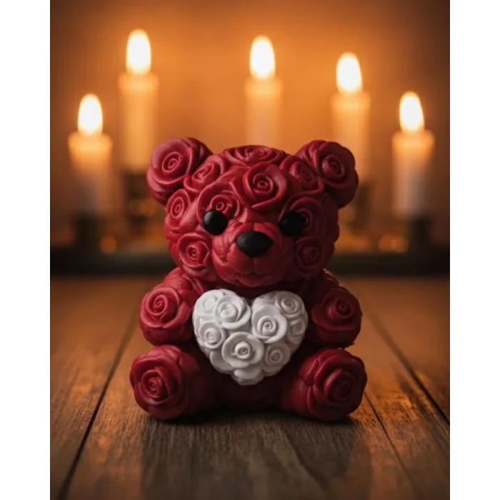 BUĞZ 3D Kalp Ayıcık 10 cm Gül Detaylı Dekoratif Hediye Obje