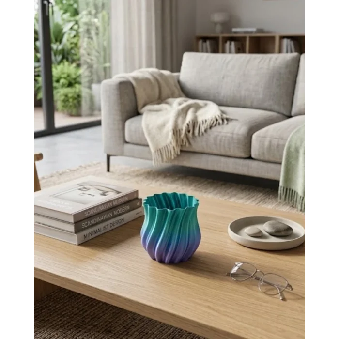 BUĞZ 3D Kıvrımlı Mavi Vazo Modern Dekoratif Şık Ev Aksesuarı