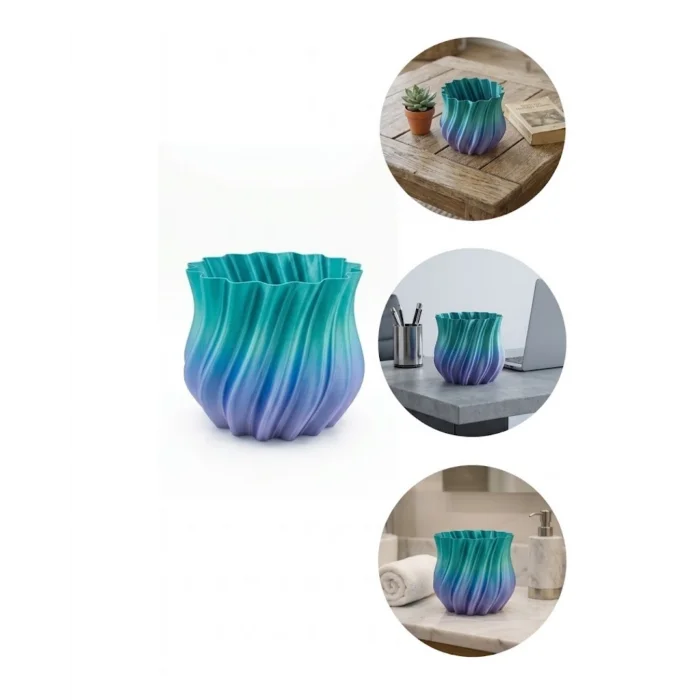 BUĞZ 3D Kıvrımlı Mavi Vazo Modern Dekoratif Şık Ev Aksesuarı