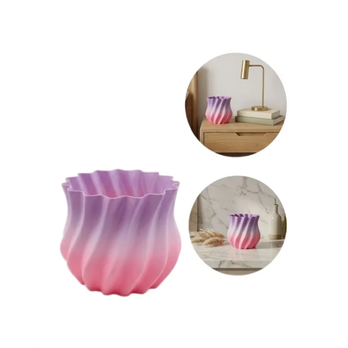 BUĞZ 3D Kıvrımlı Pembe Lila Vazo Modern Dekoratif Şık Ev Aksesuarı