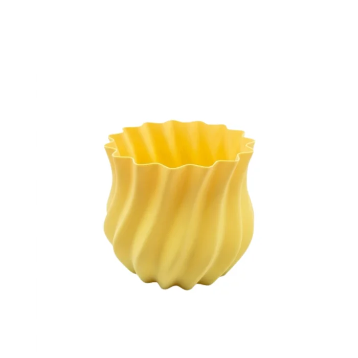 BUĞZ 3D Kıvrımlı Sarı Vazo Modern Dekoratif Ev Aksesuarı Şık Tasarım