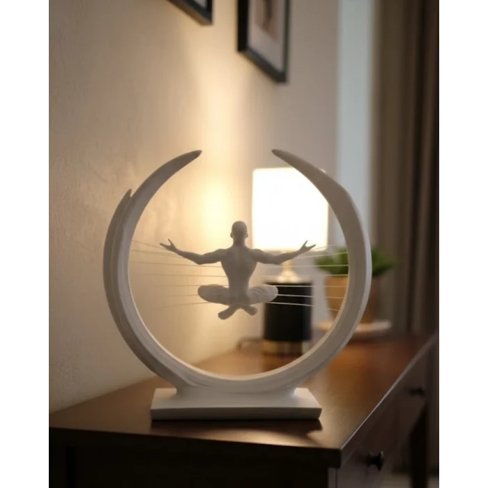 BUĞZ 3D Zen Heykeli Ay Formlu Meditasyon Yapan İnsan Figürü Dekor