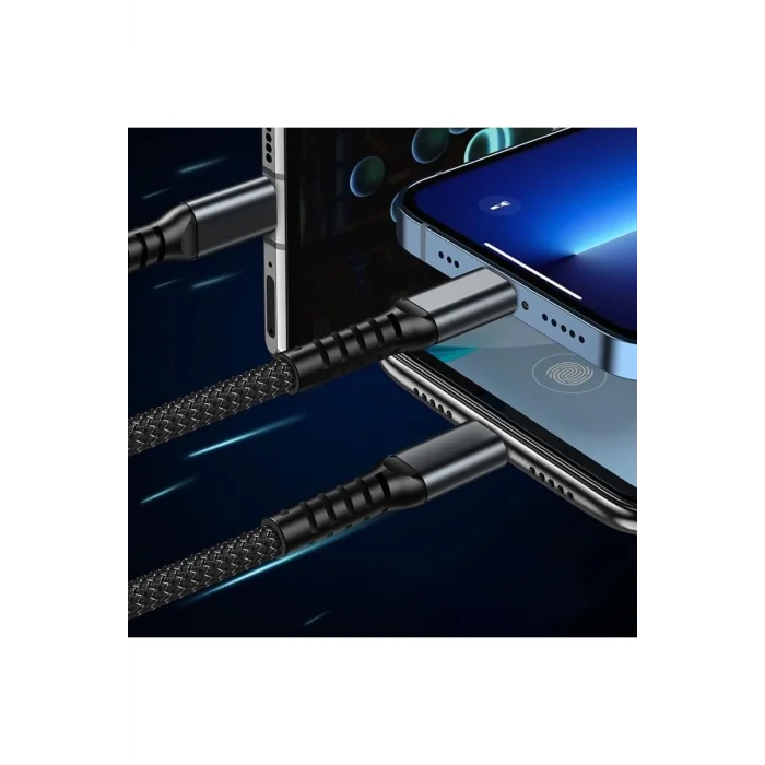 BUĞZ 3in1 100w Hızlı Şarj Ve Data Kablosu, 1.2m Halat Örgü Kırılmaz Uç, Usb-c Lightning Micro Uyumlu, Dayanıklı Çoklu Cihaz Şarj Kablosu