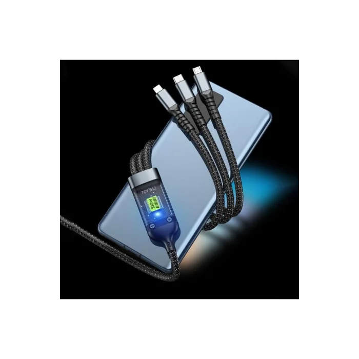 BUĞZ 3in1 100w Hızlı Şarj Ve Data Kablosu, 1.2m Halat Örgü Kırılmaz Uç, Usb-c Lightning Micro Uyumlu, Dayanıklı Çoklu Cihaz Şarj Kablosu