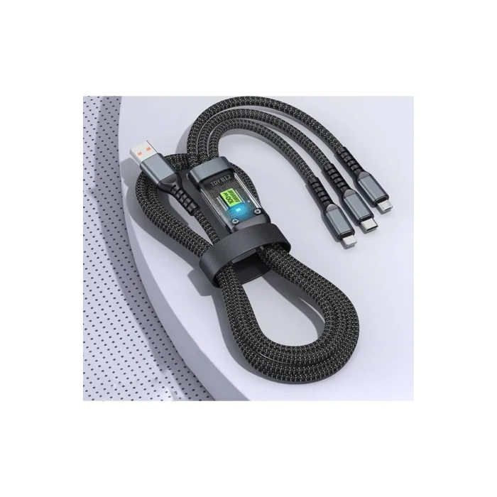 BUĞZ 3in1 100w Hızlı Şarj Ve Data Kablosu, 1.2m Halat Örgü Kırılmaz Uç, Usb-c Lightning Micro Uyumlu, Dayanıklı Çoklu Cihaz Şarj Kablosu