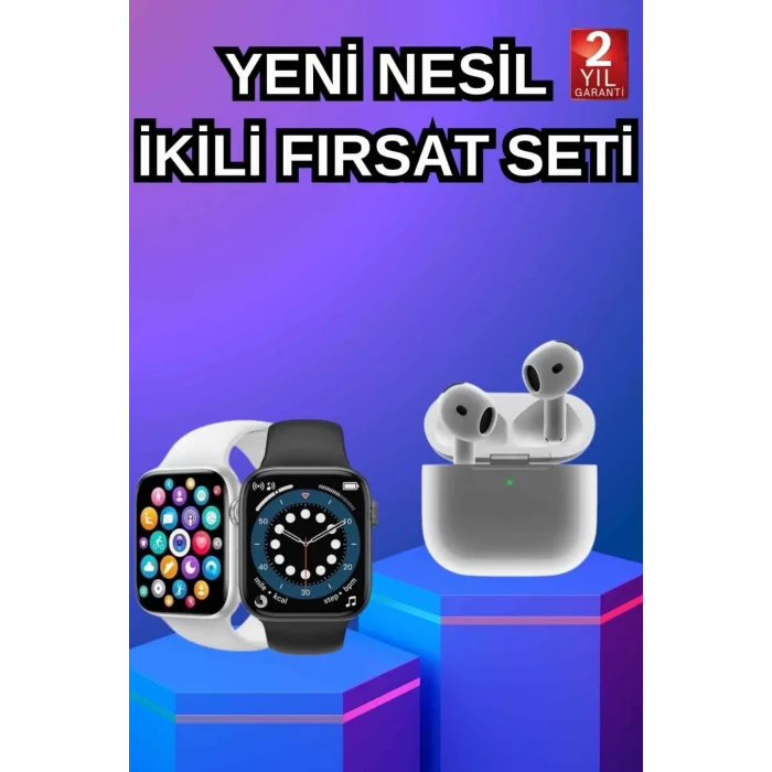  3.Nesil TWS Bluetooth Kulaklık ve Dokunmatik Ekran Akıllı Saat Sesli Görüşme