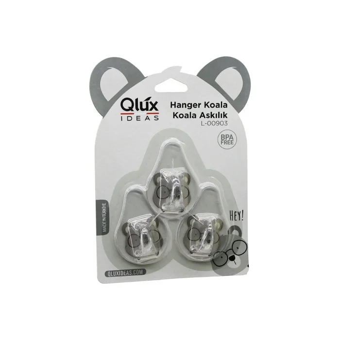 BUĞZ 3pcs Koala Askı Şeffaf Askı Yapışkanlı Montaj Bx40