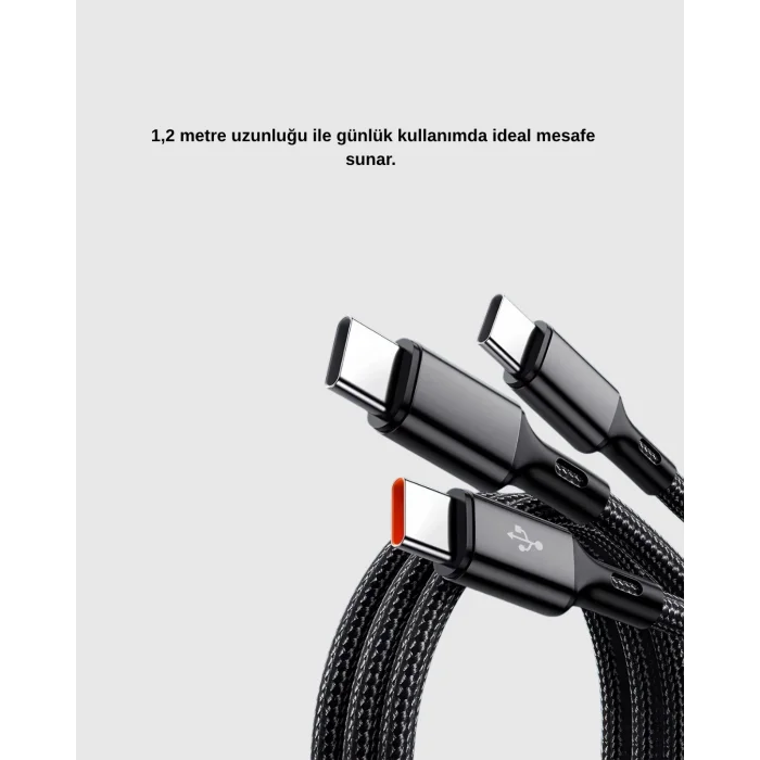 BUĞZ 3’ü 1 Arada Hızlı Şarj Kablosu iOS Android Type-C Uyumlu ve Dayanıklı - Lisinya