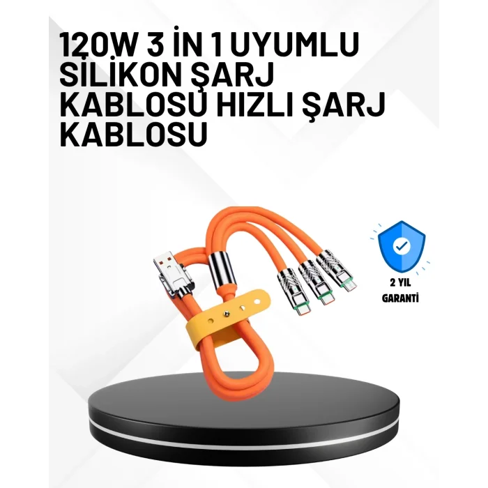 BUĞZ 3’ü 1 Arada Kablo – 120W Hızlı Şarj ve Veri Aktarımı Özellikli