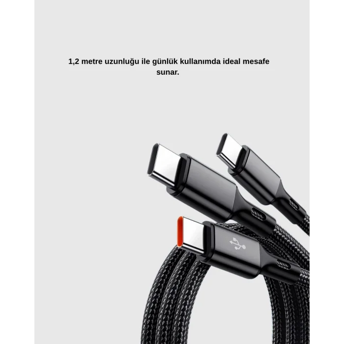 BUĞZ 3’ü 1 Arada Şarj Kablosu Type-C iOS Android Uyumlu Hızlı ve Güvenli Şarj