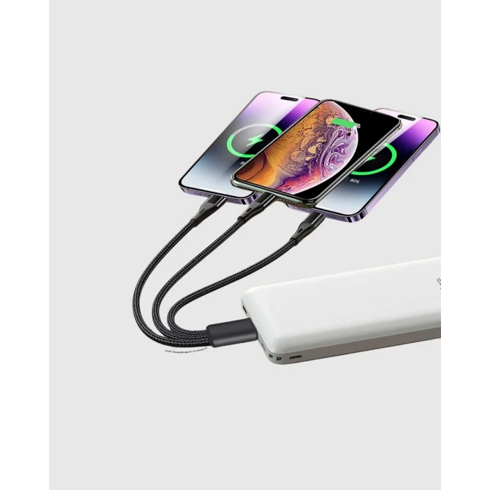 BUĞZ 3’ü 1 Arada Şarj Kablosu Type-C iOS Android Uyumlu Hızlı ve Güvenli Şarj
