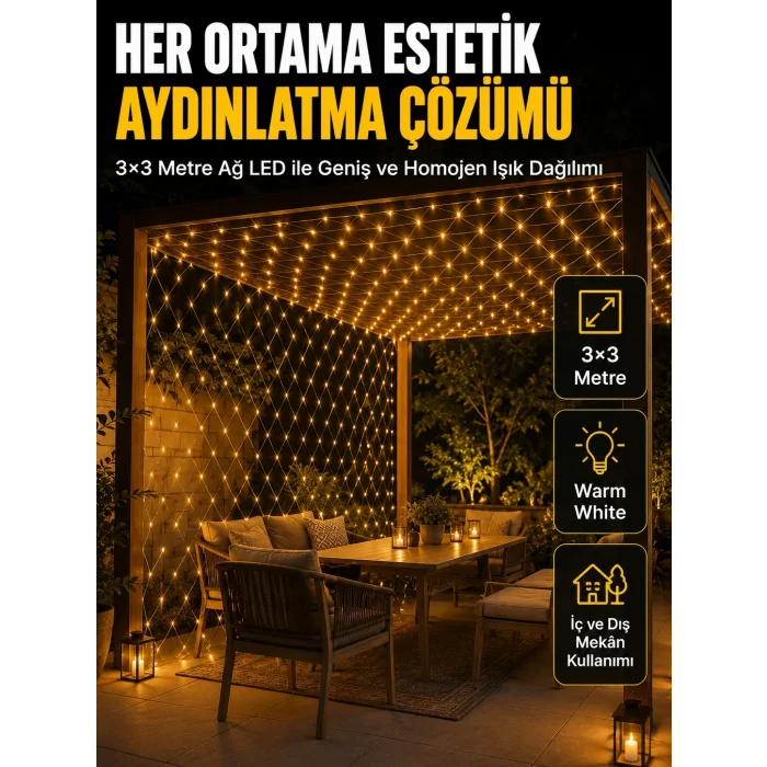 BUĞZ 3x3 Metre Ağ LED ile Bahçenize Sıcak ve Şık Aydınlatma