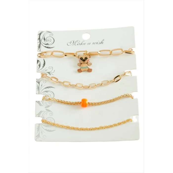 BUĞZ 4 Adet Ayıcık Trend Zincir Bileklik