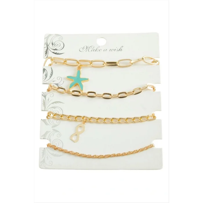 BUĞZ 4 Adet Deniz Yıldızı Trend Zincir Bileklik