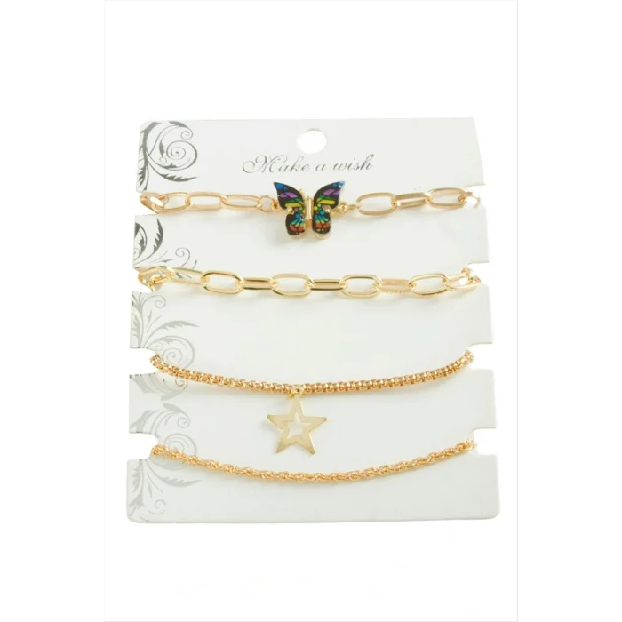 BUĞZ 4 Adet Kelebek Trend Zincir Bileklik