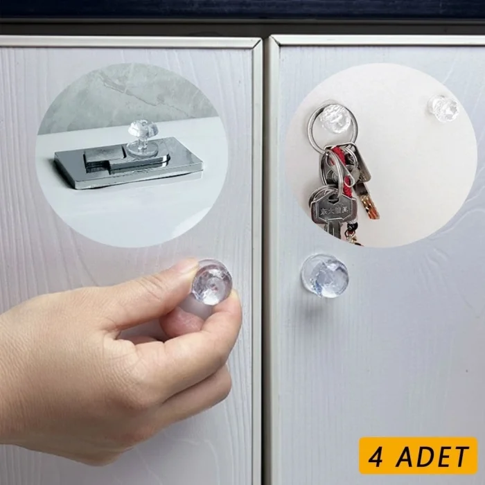 BUĞZ 4 Adet Kristal Tasarımlı Çok Amaçlı Yapışkanlı Tutacak Buton