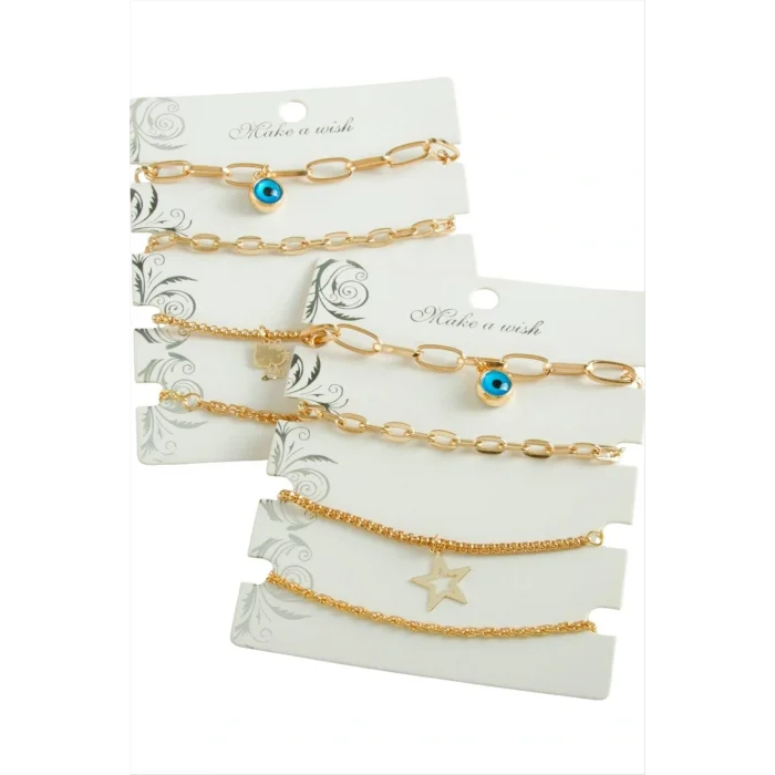 BUĞZ 4 Adet Nazar Trend Zincir Bileklik