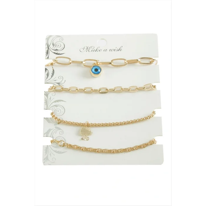 BUĞZ 4 Adet Nazar Trend Zincir Bileklik