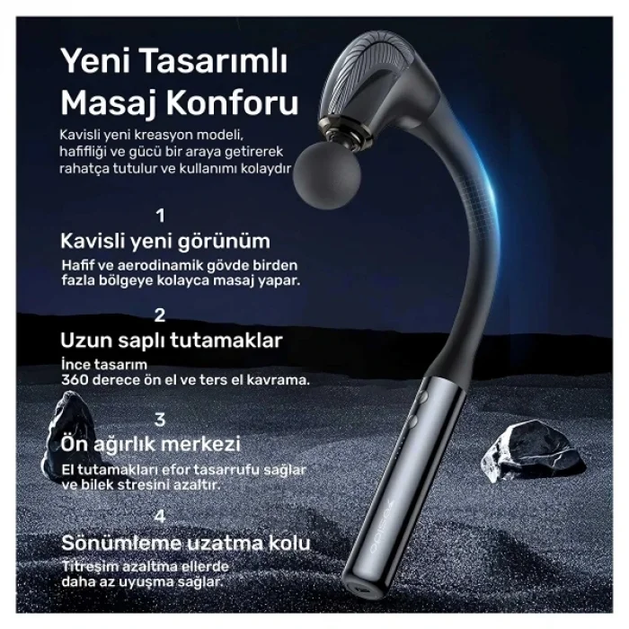 BUĞZ 4 Başlıklı Uzun Saplı Ergonomik Profesyonel Sporcu Masaj Tabancası