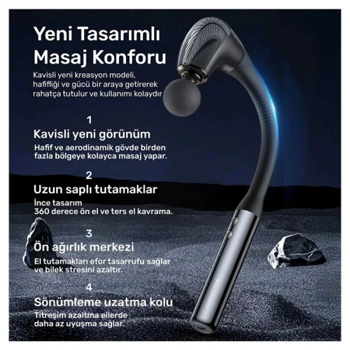 BUĞZ 4 Başlıklı Uzun Saplı Ergonomik Profesyonel Sporcu Masaj Tabancası