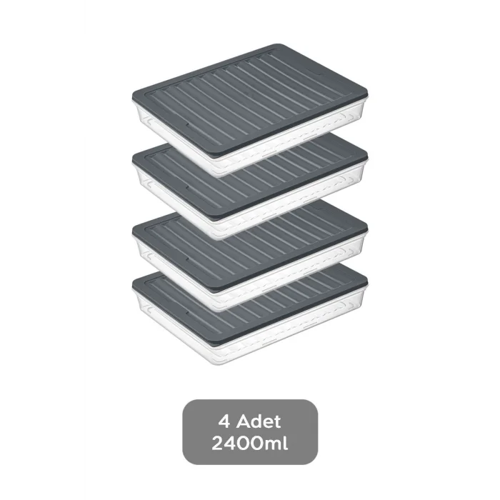  4lü Buzdolabı Organizer Mikrodalga Ve Difrize Uygun Saklama Kabı Antrasit 4 X 2400 ml