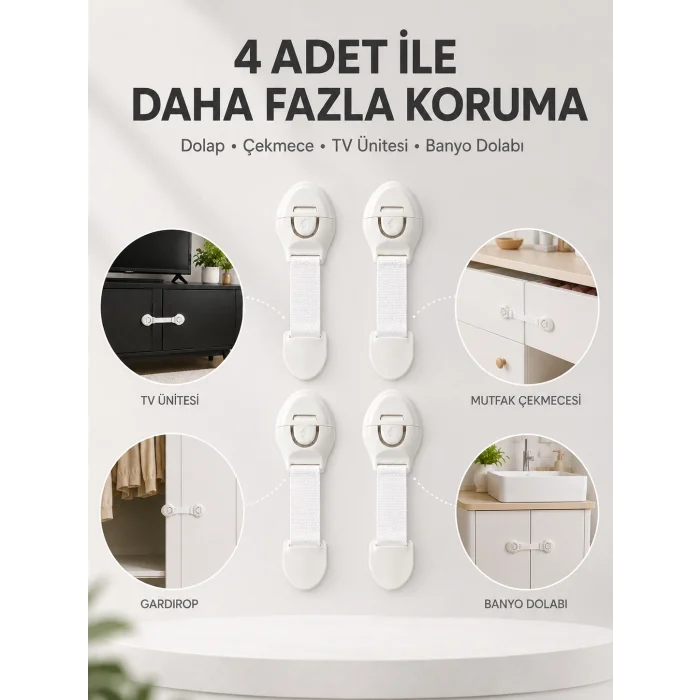 BUĞZ 4lü Çocuk Güvenlik Dolap ve Çekmece Kilidi