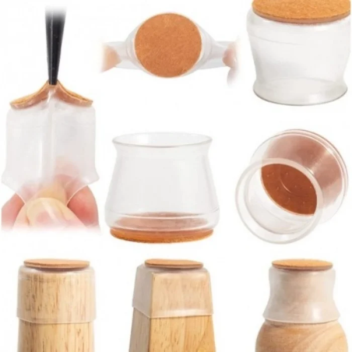 BUĞZ 4lü Keçeli Şeffaf Silikon Sandalye Ayak Koruyucu Seti