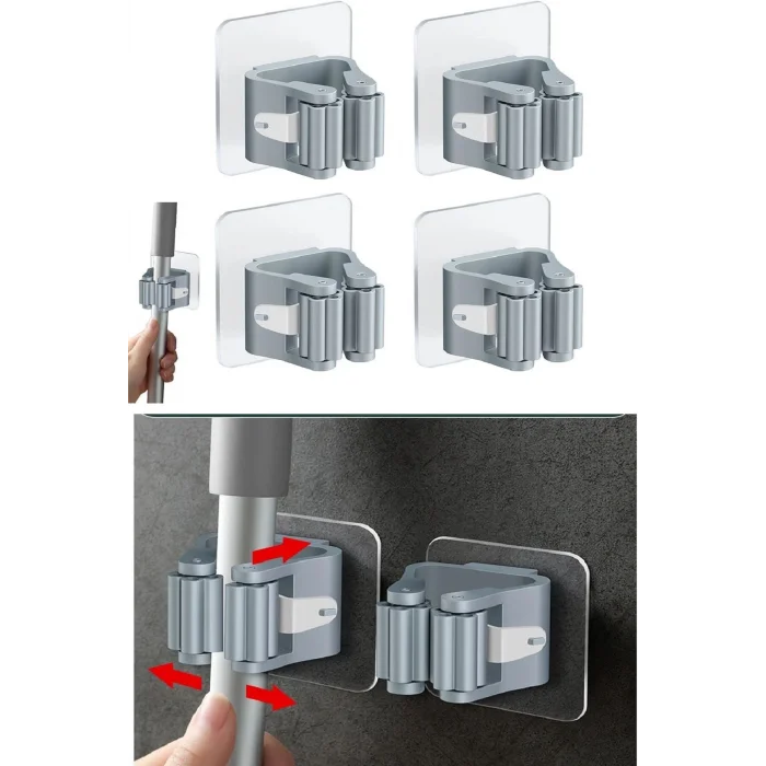 BUĞZ 4 Lü Kelebek Yapışkanlı Mop Fırça Çekpas Sap Tutucu Organizer Banyo Düzenleyici