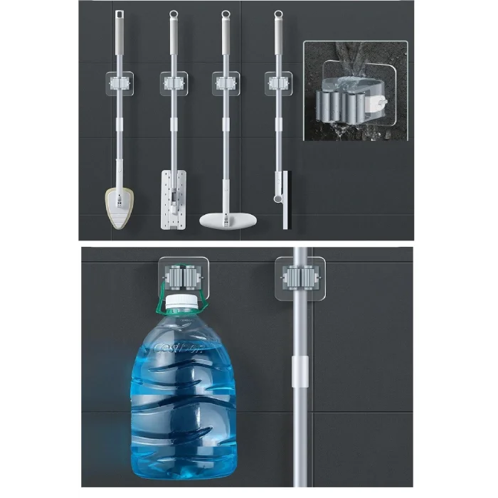 BUĞZ 4 Lü Kelebek Yapışkanlı Mop Fırça Çekpas Sap Tutucu Organizer Banyo Düzenleyici