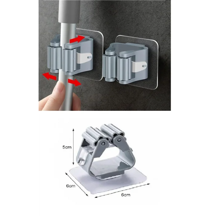 BUĞZ 4 Lü Kelebek Yapışkanlı Mop Fırça Çekpas Sap Tutucu Organizer Banyo Düzenleyici