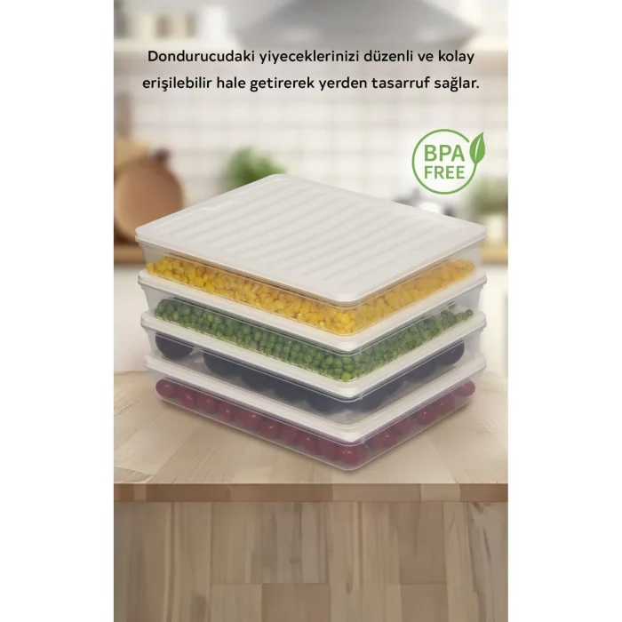  4lü Set 2400 ml Buzdolabı Düzenleyici Buzluk Ve Mikrodalga Saklama Kabı