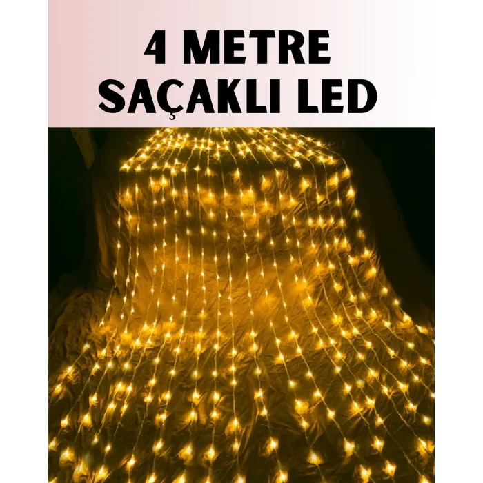 BUĞZ 4 Metre Icicle Şelale Led Yılbaşı Perde Işık Sıcak Ambiyans