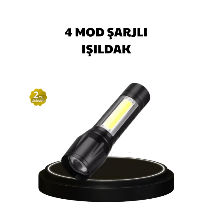 BUĞZ 4 Mod Şarjlı Işıldak | Ultra Güçlü Cree LED | Su Geçirmez Alüminyum Gövde