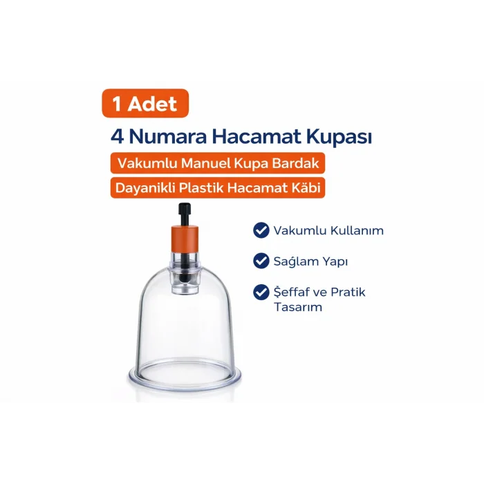 BUĞZ 4 Numara Hacamat Kupası 1 Adet Vakumlu Manuel Kupa Bardak Dayanıklı Plastik Hacamat Kabı