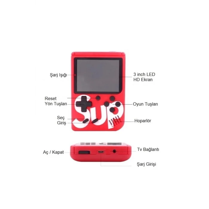 BUĞZ 400 nostalji oyunlu mini atari çift kol kırmızı renk bluetooth yok oyun konsolu - Elektronik
